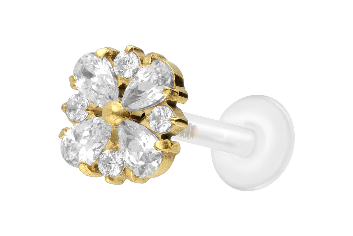 PTFE Labret Piercing mit Innengewinde + Titan-Aufsatz KRISTALLORNAMENT